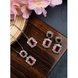 Women's Brass Silver Plated Pendant Set (Red)