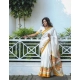 Women's Linen Printed Saree With Unstitched Blouse 5.5Mtr (White) Women's Linen Printed Saree With Unstitched Blouse 5.5Mtr (White)