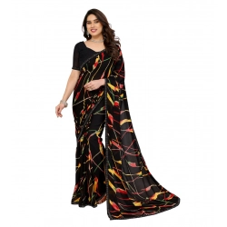 Women's Georgette Printed Saree With Unstitched Blouse 5.5Mtr (Black)