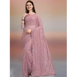 Women's Net Self Design Saree With Unstitched Blouse 5.5Mtr (Light Brown)