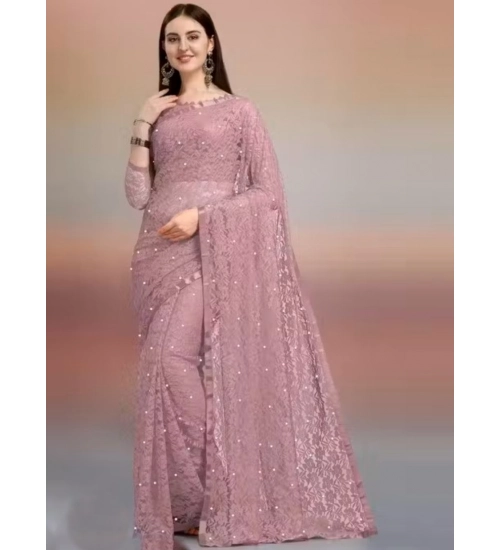 Women's Net Self Design Saree With Unstitched Blouse 5.5Mtr (Light Brown)
