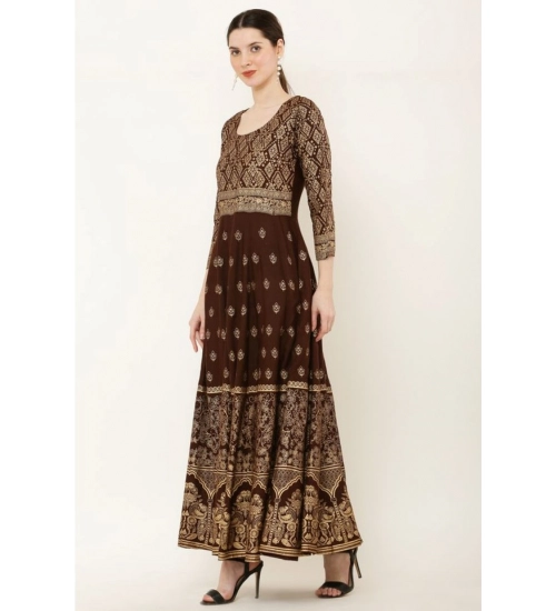 Women's Casual Rayon 3-4th Sleeves Anarkali Kurti (Brown) Women's Casual Rayon 3-4th Sleeves Anarkali Kurti (Brown)