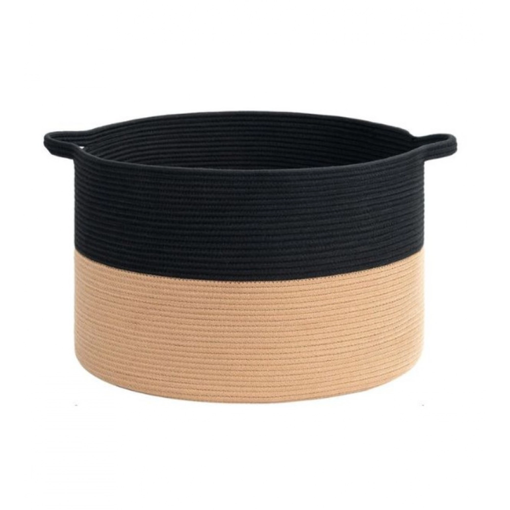 Cotton 16x14 Inch Pack of 1 Storage Basket For Clothes (Black-Beige)