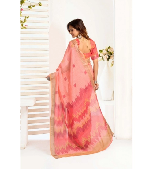 Women's Linen Cotton Printed Ready To Wear With Pocket Saree With Unstitched Blouse 5.5 Mtr (Peach) Women's Linen Cotton Printed Ready To Wear With Pocket Saree With Unstitched Blouse 5.5 Mtr (Peach)