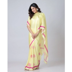 Women's Soft Crepe Silk Printed Ready To Wear Saree With Unstitched Blouse 5.5Mtr (Light Yellow)