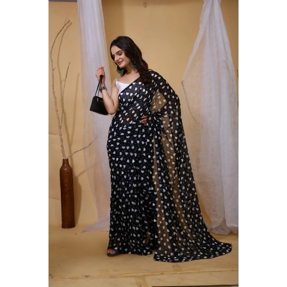 Women's Georgette Printed Saree With Unstitched Blouse 5.5Mtr (Black) Women's Georgette Printed Saree With Unstitched Blouse 5.5Mtr (Black)