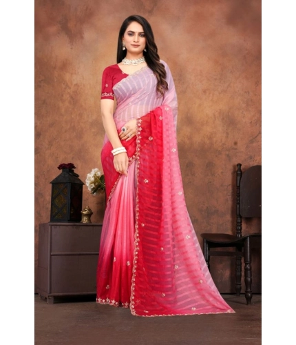 Women's Chiffon Embroidred Saree With Unstitched Blouse 5.5Mtr (Pink) Women's Chiffon Embroidred Saree With Unstitched Blouse 5.5Mtr (Pink)