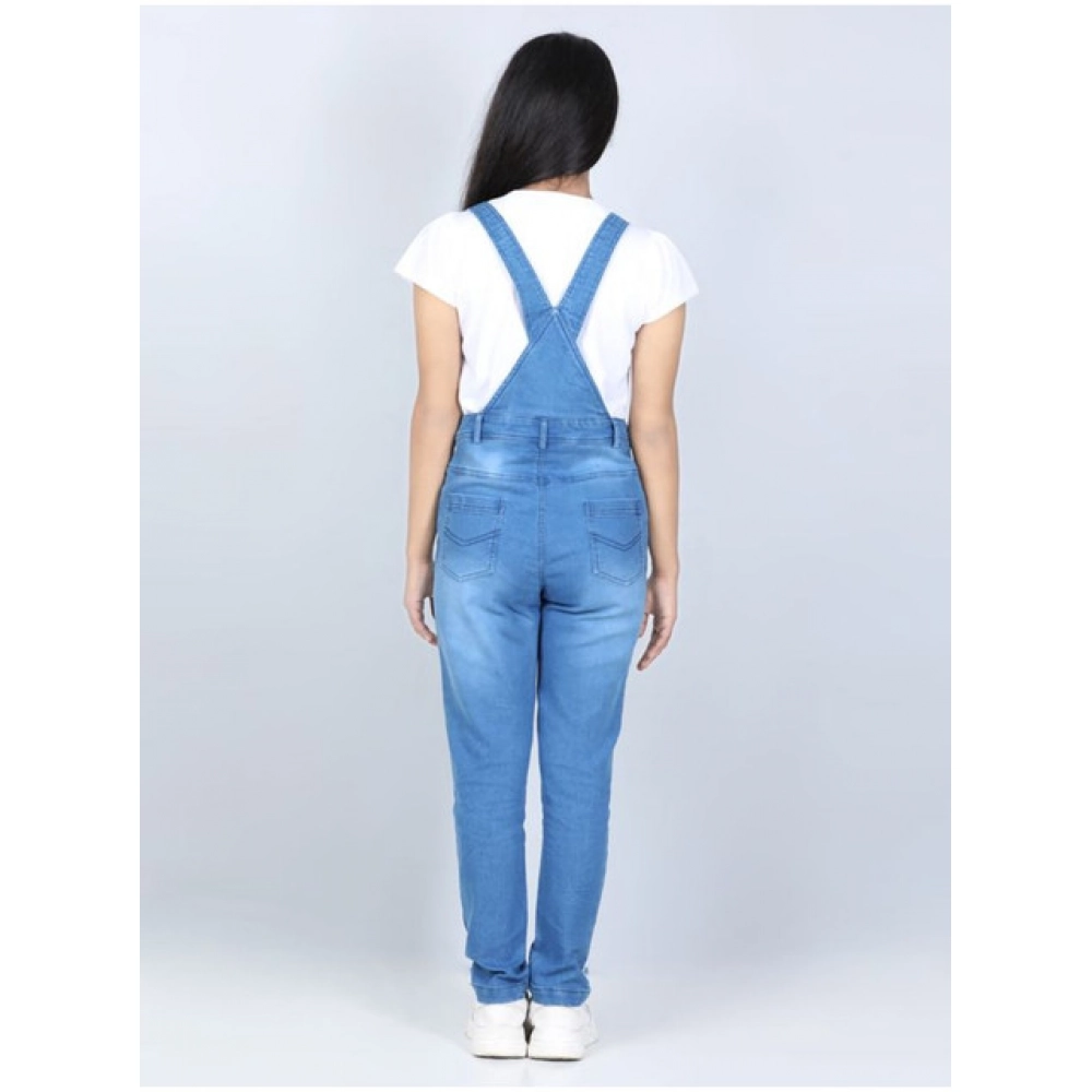 Girl's Denim Solid Buttoned Dungaree (Blue) Girl's Denim Solid Buttoned Dungaree (Blue)