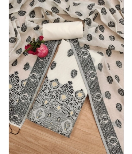 Women's Banarasi Silk Printed Unstitched Salwar Suit Material With Dupatta (Black, 3Mtrs)