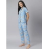 Women's Cotton Blend Printed Short Sleeve Night Suit (Blue) Women's Cotton Blend Printed Short Sleeve Night Suit (Blue)