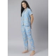 Women's Cotton Blend Printed Short Sleeve Night Suit (Blue) Women's Cotton Blend Printed Short Sleeve Night Suit (Blue)
