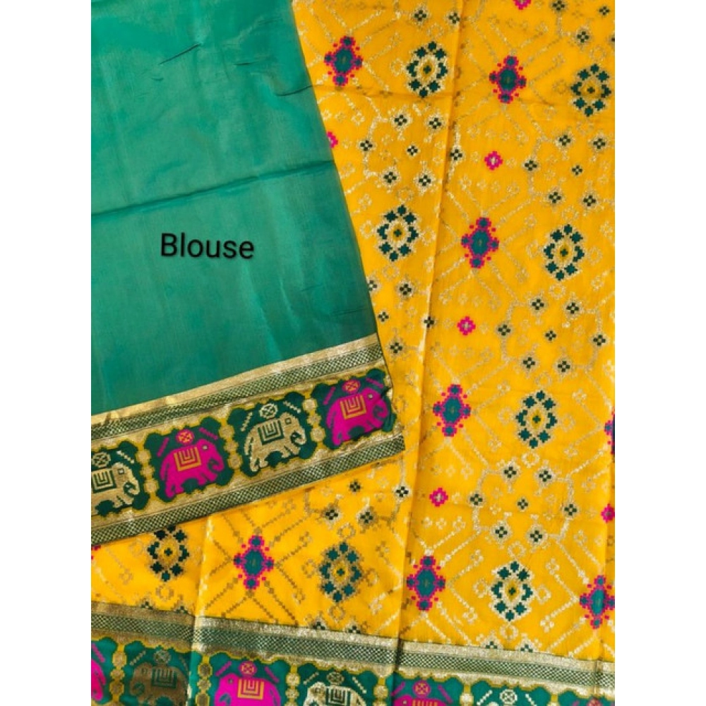 Women's Patola Silk Meena And Zari Woven Saree With Unstitched Blouse 5.5Mtr (Yellow) Women's Patola Silk Meena And Zari Woven Saree With Unstitched Blouse 5.5Mtr (Yellow)