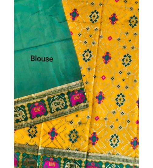 Women's Patola Silk Meena And Zari Woven Saree With Unstitched Blouse 5.5Mtr (Yellow)