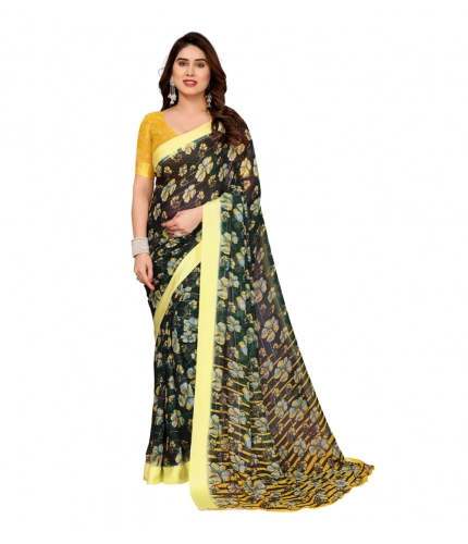 Women's Georgette Printed Saree With Unstitched Blouse 5.5Mtr (Green)