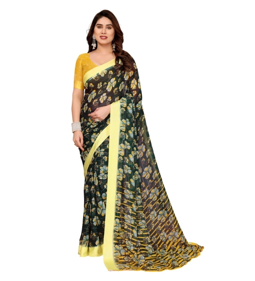 Women's Georgette Printed Saree With Unstitched Blouse 5.5Mtr (Green)