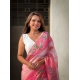 Women's Linen Printed Saree With Unstitched Blouse 5.5Mtr (Pink)