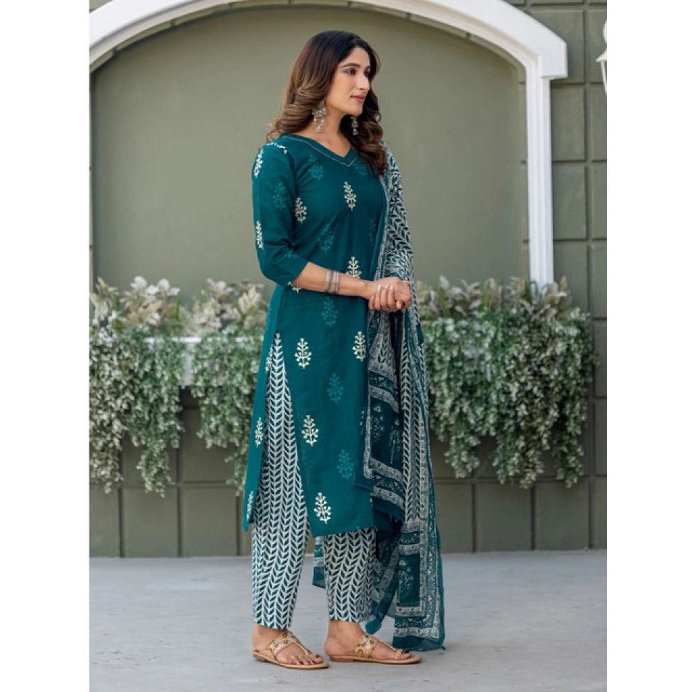 Women's Cotton Blend Printed Kurti With Pant Dupatta Set (Morpichh) Women's Cotton Blend Printed Kurti With Pant Dupatta Set (Morpichh)