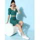 Women's Polyester Floral Short Sleeve Co-Ord Set (Green)