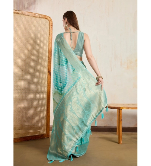 Women's Viscose Printed Saree With Unstitched Blouse 5.5Mtr (Green)