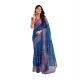 Women's Linen Cotton Printed Ready To Wear Saree With Unstitched Blouse 5.5 Mtr (Blue)