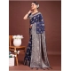 Women's Banarasi Silk Printed Saree With Unstitched Blouse 5.5Mtr (Navy Blue)