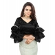 Women's Organza Solid V Neck Layered Ruffle Sleeve Readymade Blouse (Black Free Size , up to 38–40 Bust)-PID65848 Women's Organza Solid V Neck Layered Ruffle Sleeve Readymade Blouse (Black Free Size , up to 38–40 Bust)-PID65848