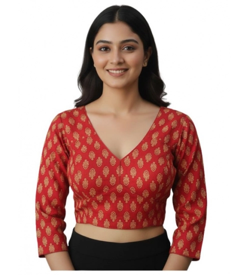 Women's Ajrakh Cotton Printed Halter Neck Padded Blouse (Red 38 Ready (Self Alterable 36–40)