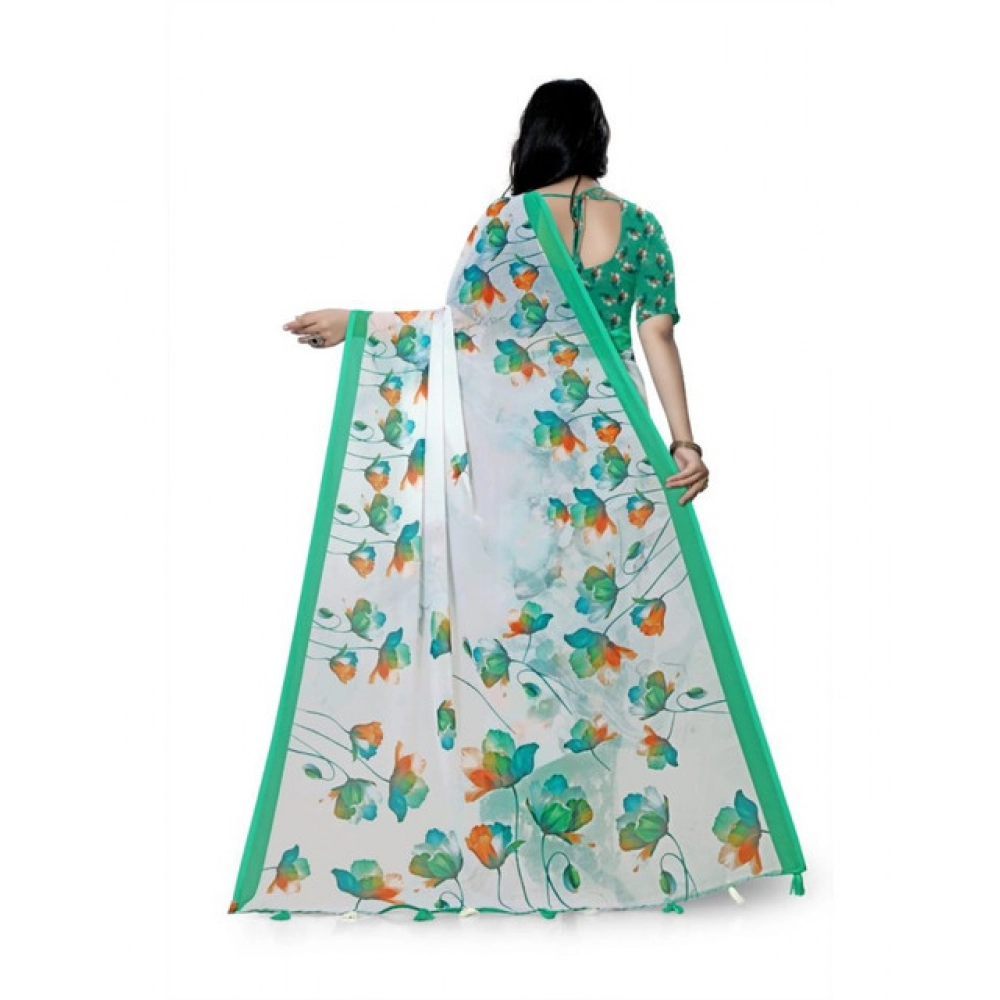 Women's Georgette Floral Printed Saree With Unstitched Blouse 5.5Mtr (Green) Women's Georgette Floral Printed Saree With Unstitched Blouse 5.5Mtr (Green)