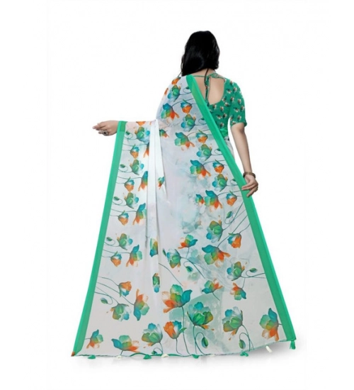 Women's Georgette Floral Printed Saree With Unstitched Blouse 5.5Mtr (Green) Women's Georgette Floral Printed Saree With Unstitched Blouse 5.5Mtr (Green)