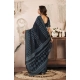 Women's Faux Linen Geometric Print Ready to wear Saree With Unstitched Blouse 5.5Mtr (Black)
