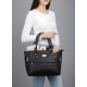 Women's PU Leather Solid Shoulder Zipper Handbag (Black)