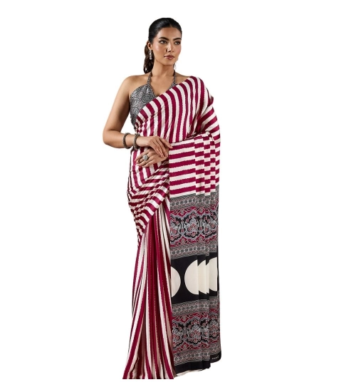 Women's Satin Crepe Printed Saree With Unstitched Blouse 5.5Mtr (Maroon)