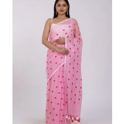 Women's Linen Printed Saree With Unstitched Blouse 5.5Mtr (Pink)