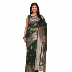 Women's Banarasi Silk Printed Saree With Unstitched Blouse 5.5Mtr (Green)