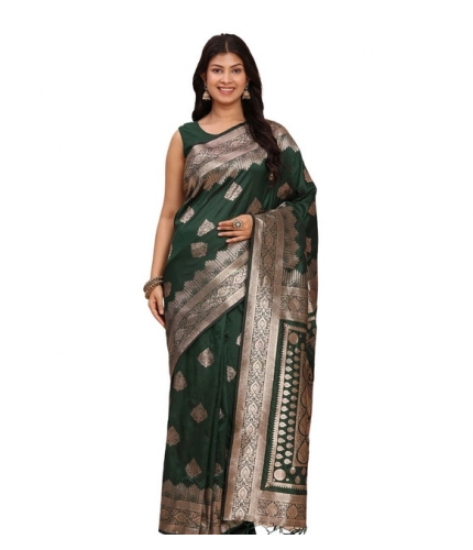 Women's Banarasi Silk Printed Saree With Unstitched Blouse 5.5Mtr (Green)
