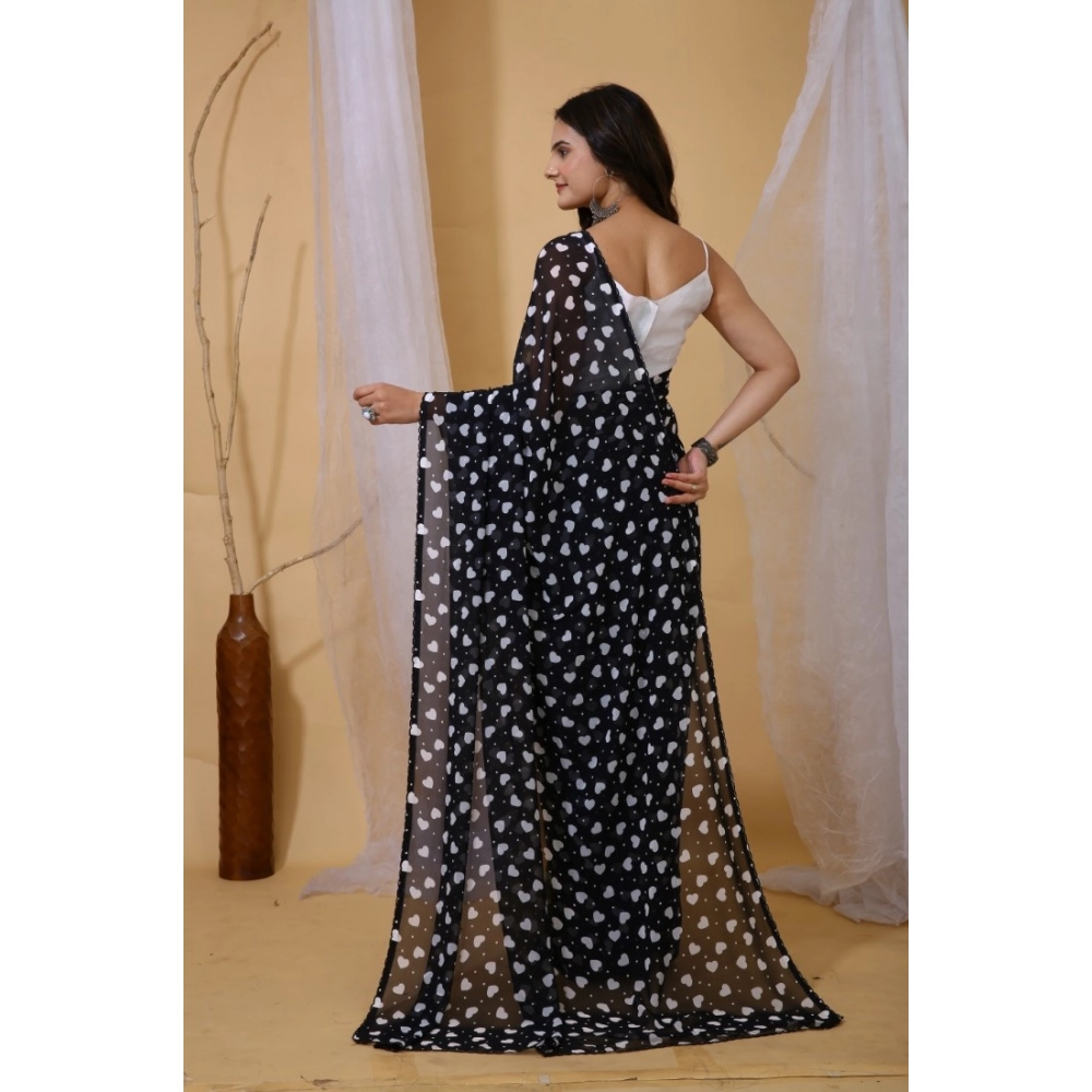 Women's Georgette Printed Saree With Unstitched Blouse 5.5Mtr (Black) Women's Georgette Printed Saree With Unstitched Blouse 5.5Mtr (Black)