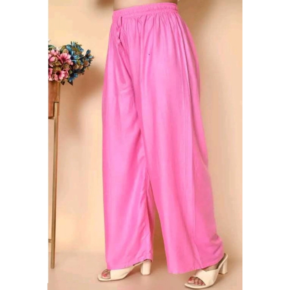 Dropship Women's Casual Rayon Solid Ankle Length Palazzo (Pink, Free Size)