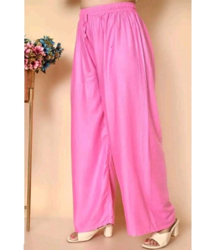 Women's Casual Rayon Solid Ankle Length Palazzo (Pink, Free Size)
