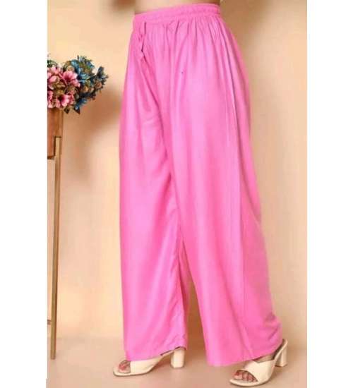 Women's Casual Rayon Solid Ankle Length Palazzo (Pink, Free Size)