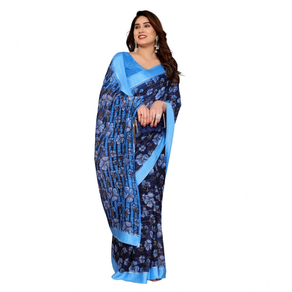 Women's Georgette Printed Saree With Unstitched Blouse 5.5Mtr (Blue) Women's Georgette Printed Saree With Unstitched Blouse 5.5Mtr (Blue)