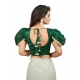 Women's Jimmy Solid V Neck Puff Sleeve Readymade Blouse (Green 38 , Alterable up to 42)-PID65839