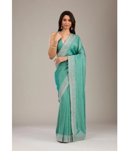 Women's Silk Embroidred Saree With Unstitched Blouse 5.5Mtr (Light Green)