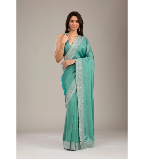 Women's Silk Embroidred Saree With Unstitched Blouse 5.5Mtr (Light Green)