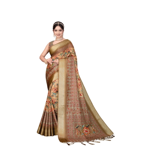 Women's Cotton Silk  Printed Saree With Unstitched Blouse 5.5Mtr (Peach)
