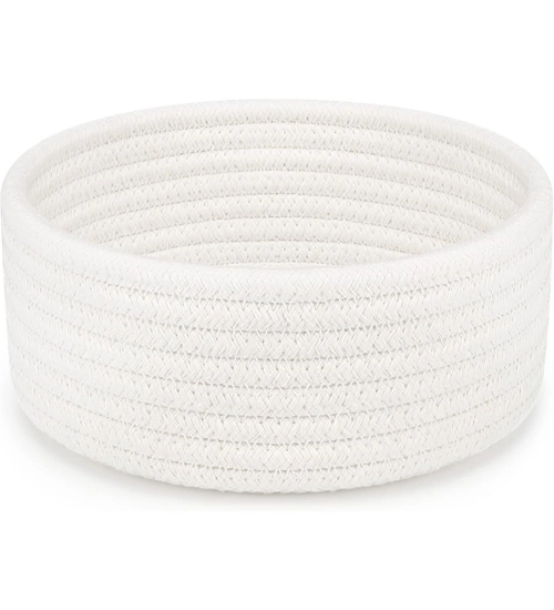 Cotton 8x3 Inch Round 1 Pcs Bedside Organizer (White)