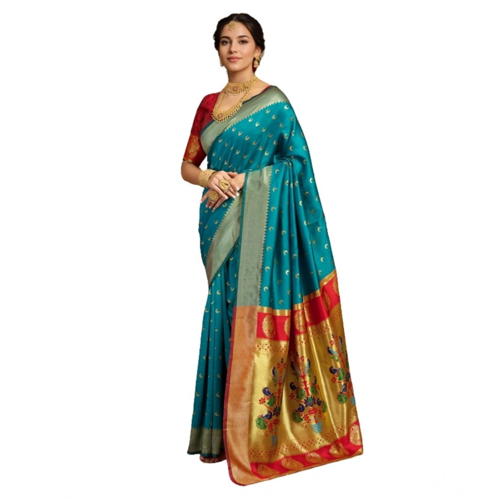 Women's Silk Blend Zari Woven Saree With Unstitched Blouse 5.5Mtr (Rama) Women's Silk Blend Zari Woven Saree With Unstitched Blouse 5.5Mtr (Rama)