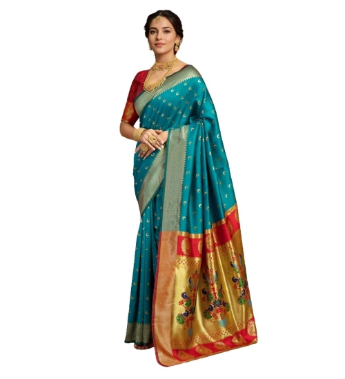 Women's Silk Blend Zari Woven Saree With Unstitched Blouse 5.5Mtr (Rama)