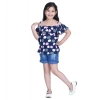 Girl's Rayon Solid Cold Shoulder Top with Shorts (Navy Blue)