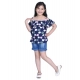 Girl's Rayon Solid Cold Shoulder Top with Shorts (Navy Blue)