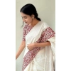 Women's Linen Printed Saree With Unstitched Blouse 5.5Mtr (White) Women's Linen Printed Saree With Unstitched Blouse 5.5Mtr (White)